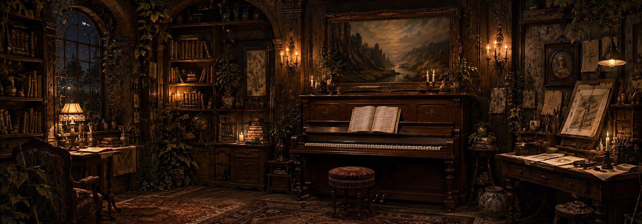 Lost Story Studios archival library and workshop interior.
